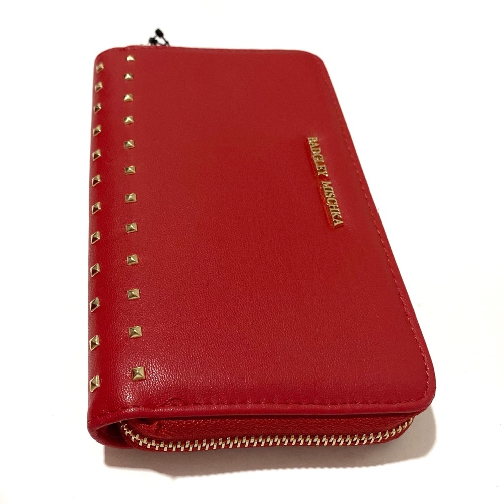 Badgley Mischka Red Zip-Around Studded Wallet